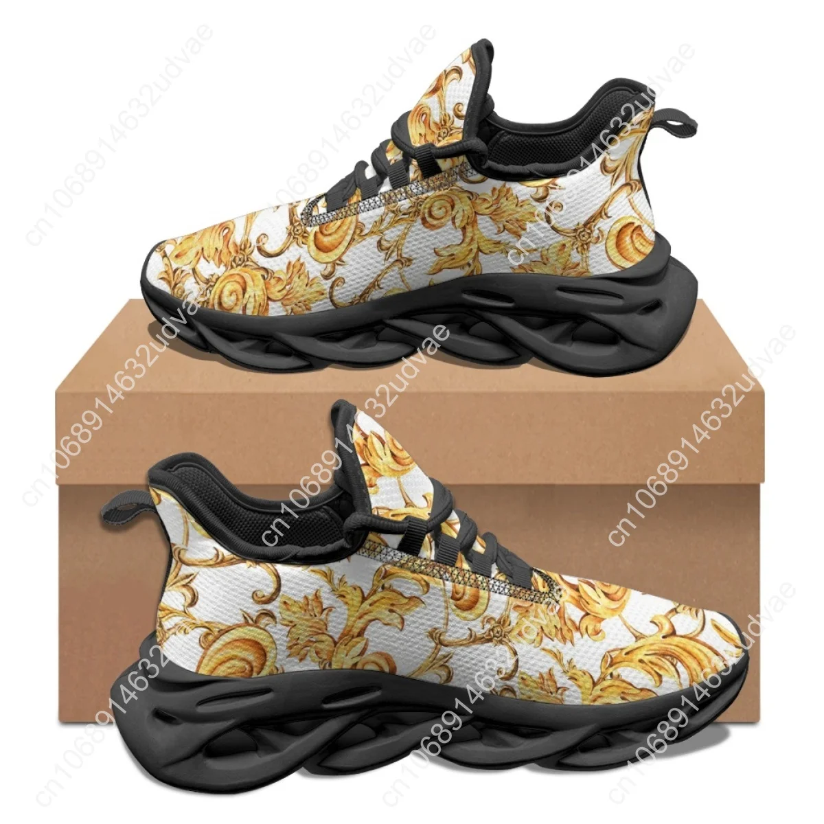 Breathable Comfortable Summer Flats Shoes Gold Baroque Luxury Designer Sneakers Female Shock Absorbing Mesh Shoes Zapatos Mujer