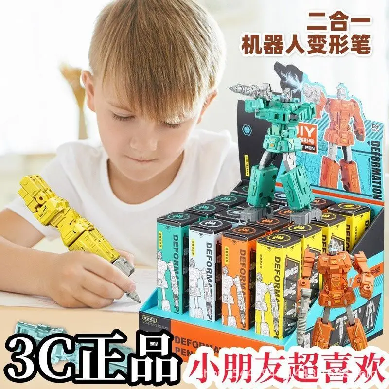 Transformable Robot Pen Toy for Kid Deformable Ballpoint Writing Tool Education Action Figure Model Creative School Supply Gift