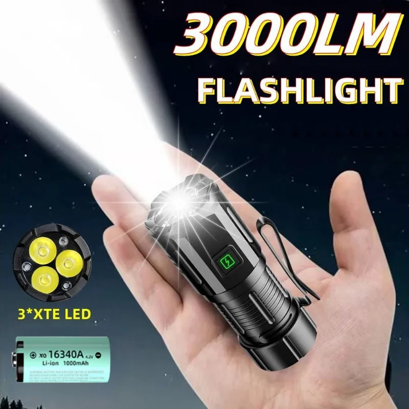 

3LED XTE Mini светодиодный Flashlight TYPE-C перезаряжаемая фотовспышка с магнитным зажимом