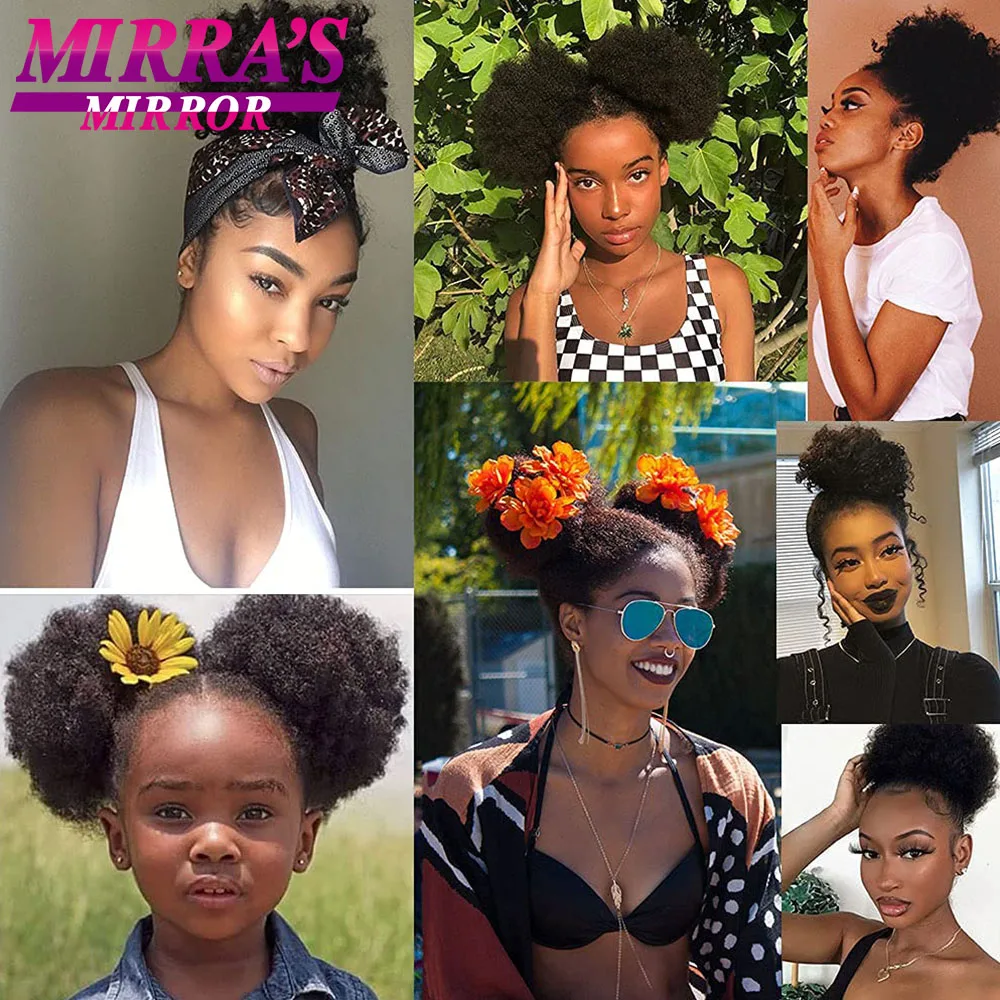 Synthetic afro puff drawstring ponytail hair inch short afro kinkys curly afro bun extension hairpieces