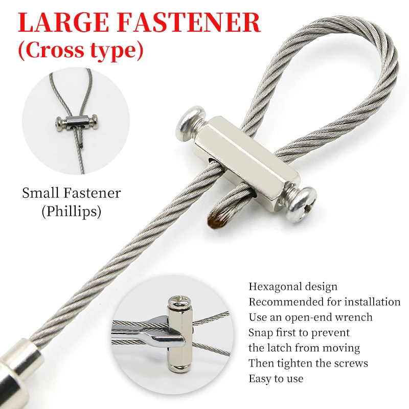 304 Stainless steel wire rope self-locking buckle 2PCS Hanging code Hanging pictures device Adjustable hook Billboard wire