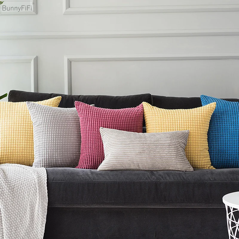 

Corduroy Cushion Cover Corn Solid Pillow Case Grey Blue Yellow White Soft Home Decorative Pillow Cover 45x45cm/60x60cm