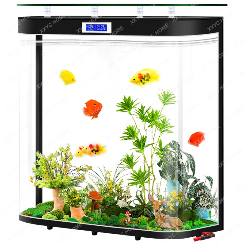 

Hot Bend Glass Fish Tank Living Room Medium and Large Aquarium Falling Goldfish Douyu Ecological Self-Circulation