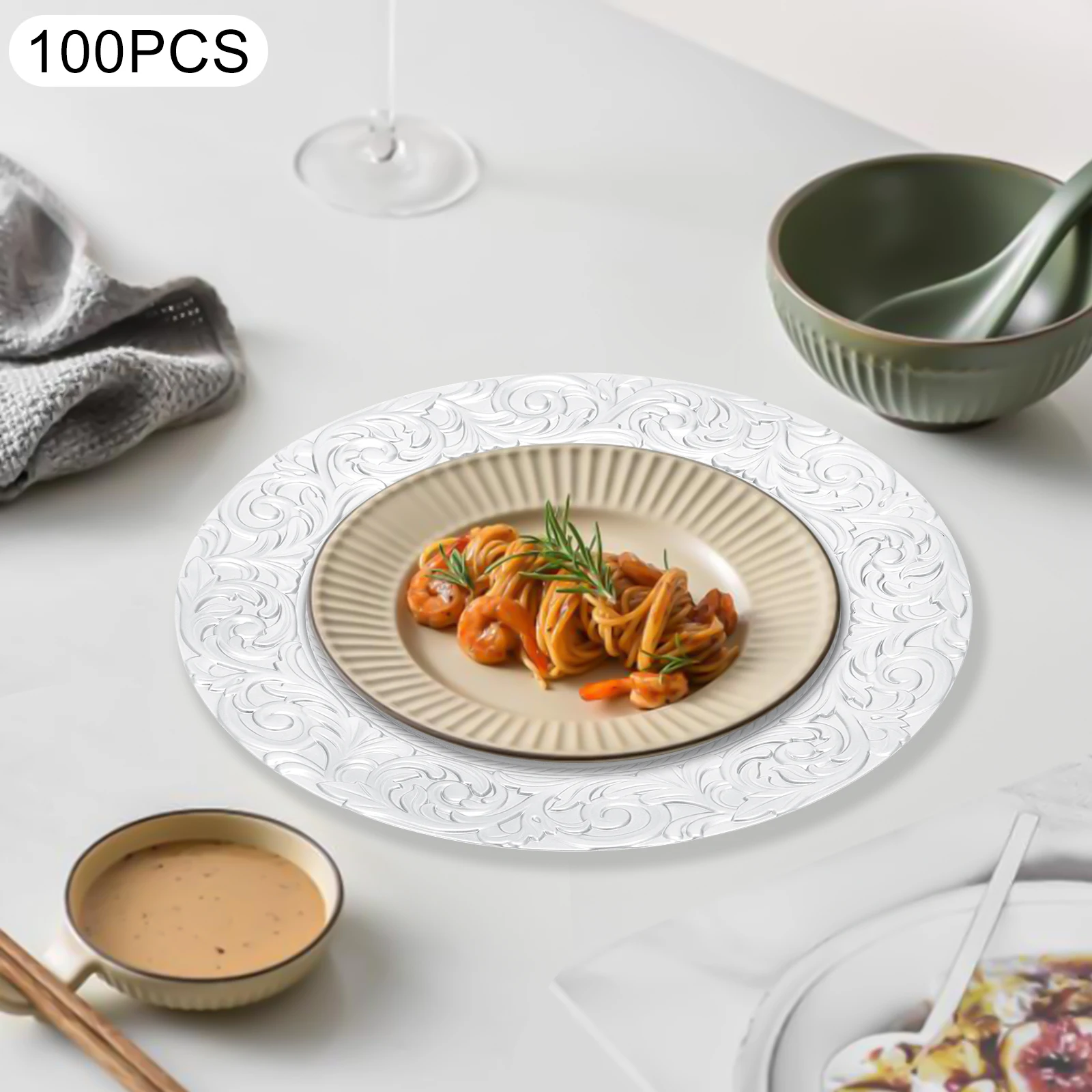 100 Stück Westliche Dessertteller Gold/Silber Runde Platzteller Wiederverwendbare Servierteller für Geburtstagsfeiern, Hochzeiten – Detail 11