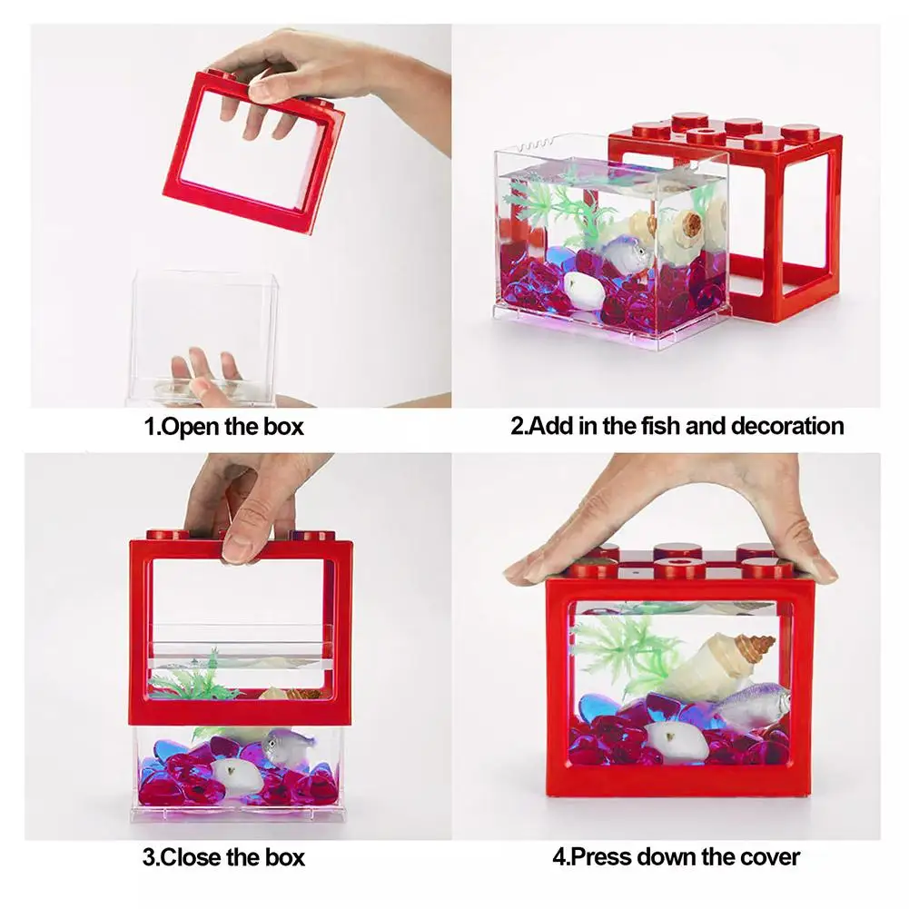 Building Blocks Betta Fish Tank High Transparent Mini Fish Bowls Pet Stackable Aquariums Cylinder Desktop Micro-Landscape