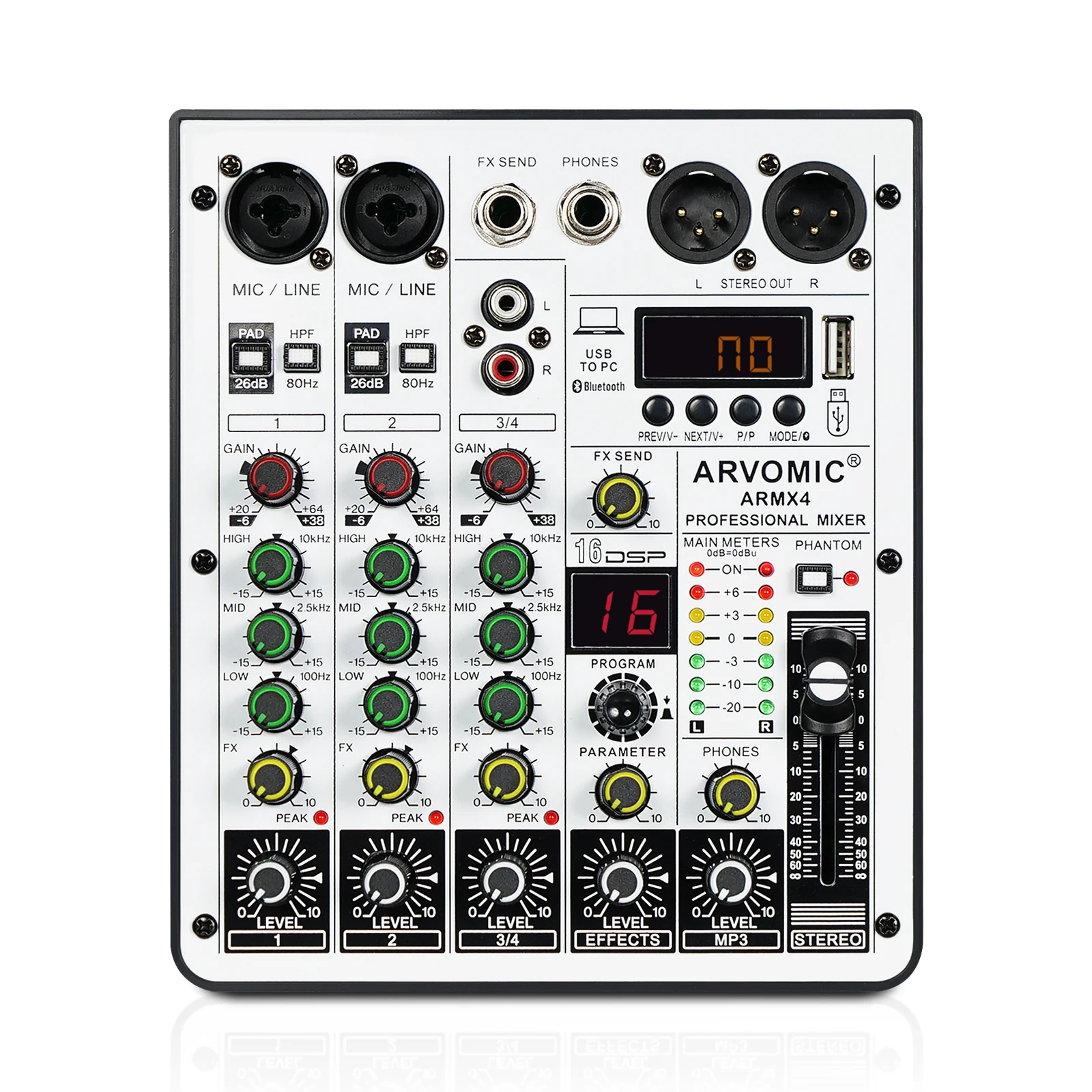 Dj Mixers 8 Channel Audio Mixer Sound Board with Bluetooth, Usb Audio  Interface with 48V Phantom Power Sounds Mixer Board with FX Reverb Delay  Effect