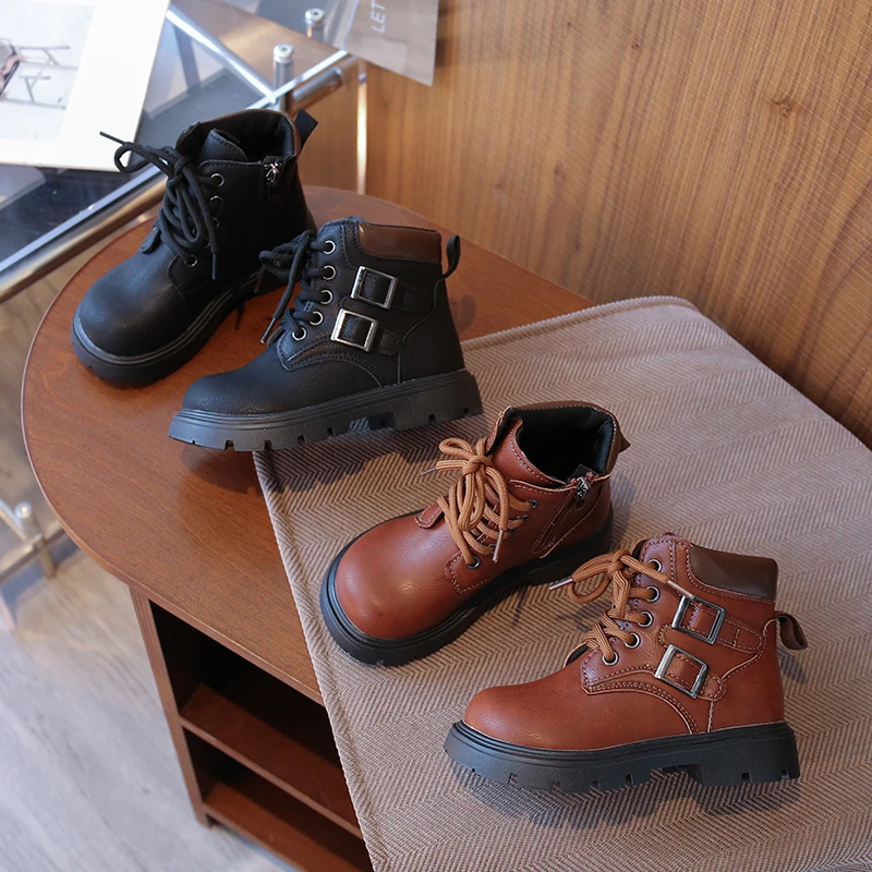 Winter Kids Ankle Boots with Double Buckle Non Slip