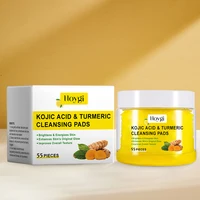 Coussinets nettoyants pour le visage à l'acide de curcuma kojique, tampons nettoyants expensants pour le visage, tampons nettoyants en profondeur pour la peau, coton, sous-soins pour la peau, 55 pièces 1
