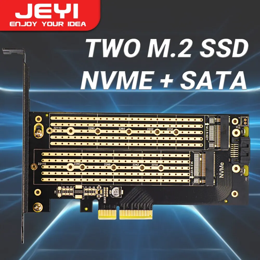 M.2 to PCIe Adapter JEYI Dual M.2 PCIE 4.0 for NVMe / NGFF SSD NVME (M Key) and SATA (B Key) SSD to PCIe X4 X8 X16 Slot for Desktop PC SK6 m.2 to pcie adapter