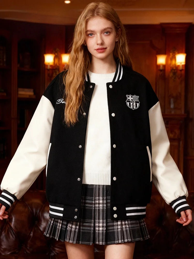 바르셀로나 클럽 블랙 야구 재킷 유니섹스 심플 스타일리쉬 스포츠웨어 아우터웨어 다용도 보온 아웃도어 레저 의류