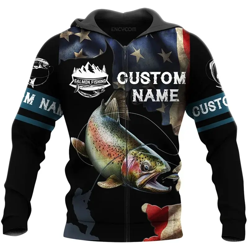 thumbnail image 1 of Sudadera con capucha y cremallera para hombre, nueva sudadera con capucha con estampado 3D de pesca de carpas y pesca salvaje, moda para exteriores, sudadera de gran tamaño Harajuku, primavera de 2024, 1 of 4