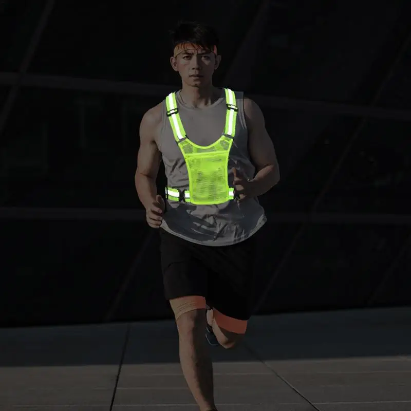 Running Safety Vest Adjustable Cycling Vest Lightweight Reflective With Phone Pocket Adjustable Reflective Running