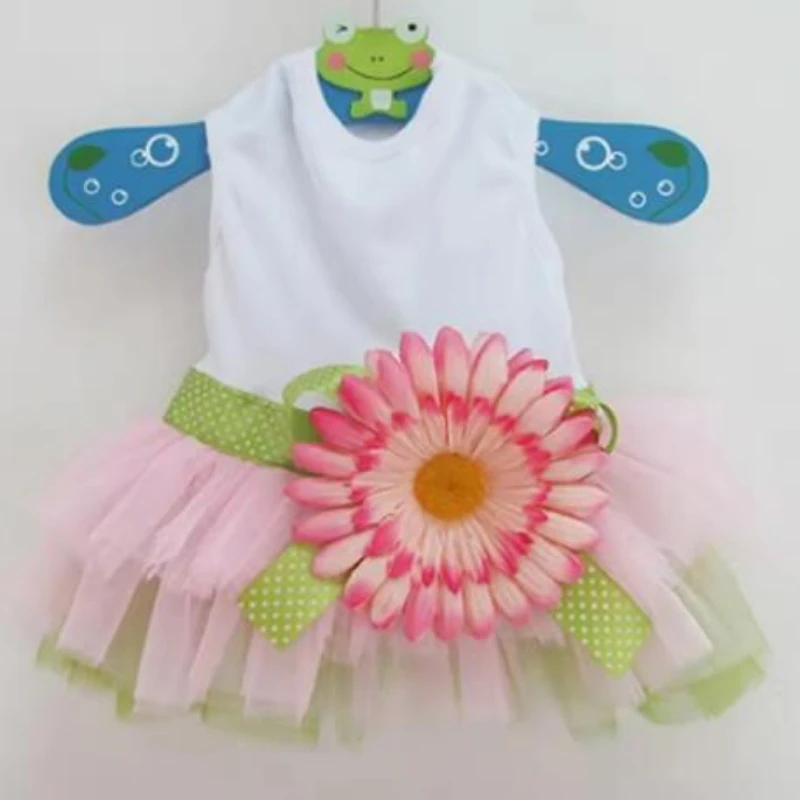 Cute Pet Dog Sunflower Princess Dress Spring Summer Teddy Chihuahua Dog Outfit Pink Lace Design Puppy Accessories