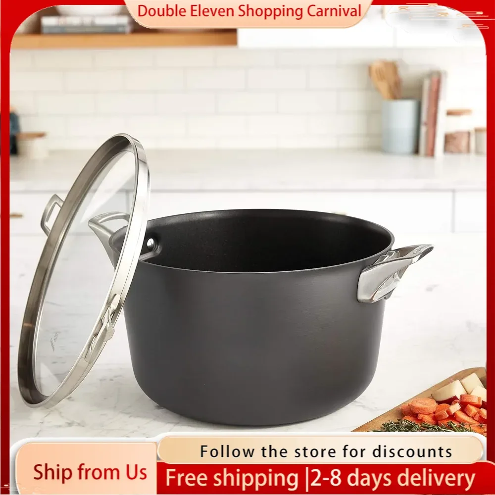 Premier Space-Saving Hard-Anodized Nonstick 12-Quart Stock Pot with Lid