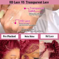 Perruque Lace Front Wig Naturelle Ondulée Rouge Bordeaux, Cheveux caution Bouclés, 13x4 HD, 99j 4