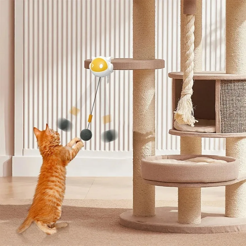 Interactive Electric Cat Toy with Replaceable Hair Ball Yellow Ball  Auto-Off Timer and Clip-On Design for Desktop or Cat Tree