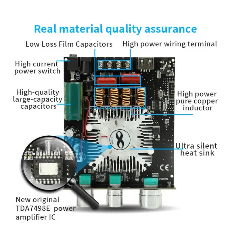 Módulo Placa Amplificador de Potência de Áudio Bluetooth Ajuste de Alto Baixo Estéreo de Dois Canais Xy-t160h Tda7498e 160wx2 - Image 2