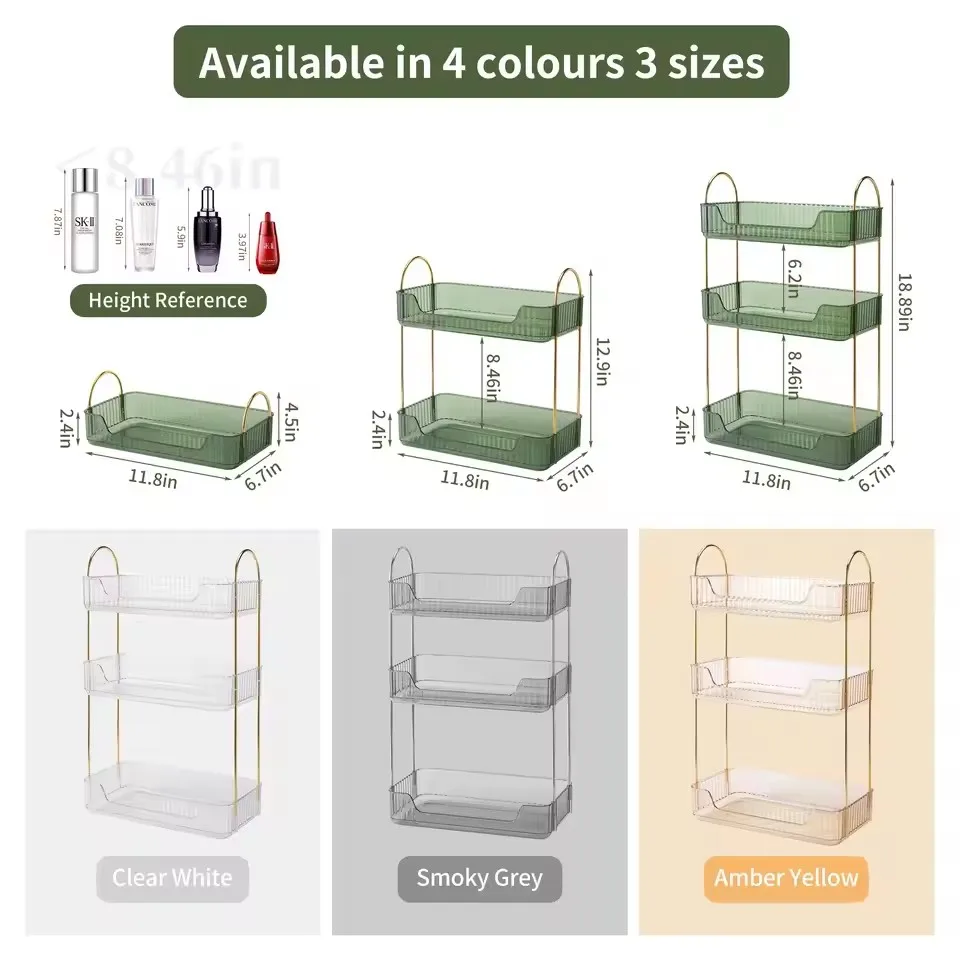 Bathroom Organizer Countertop Makeup Organizer Counter Storage, Skincare Cosmetics Shelf, Perfume Holder for Vanity Tray 5