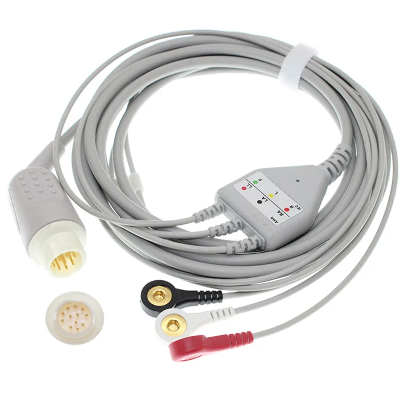 

12 pin One-Piece ECG EKG 3/5 Lead Cable and Electrode Leadwire For Philips Patient Monitor, Snap/Clip/VET Alligator Clip.