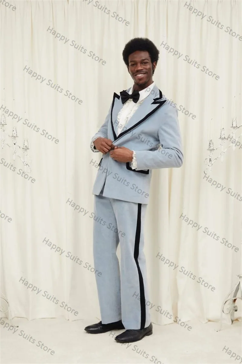 Formal Men Suit Pant Set Pcs Blazer+Trousers Black Stripe Work