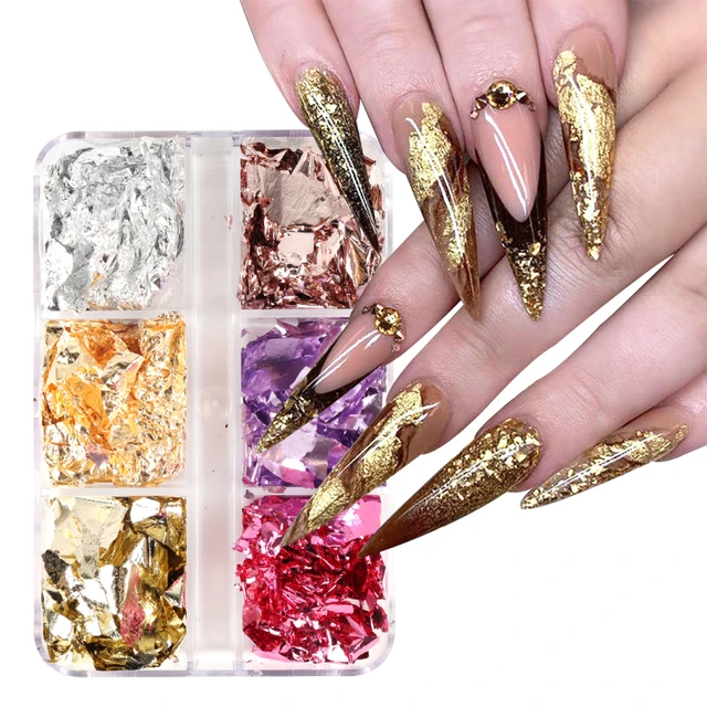 Gold Foil For Nails Iridescent Aluminum Luxury Alloy Paper Nail Stickers  Decoration Accesorios Set Glitter Flakes