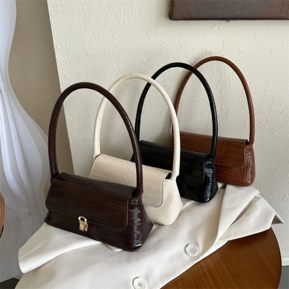 Vintage Stone Pattern Underarm Bag Large Capacity Handbag PU Leather Shoulder Bag French Style Fashion Rectangle Armpit Bag