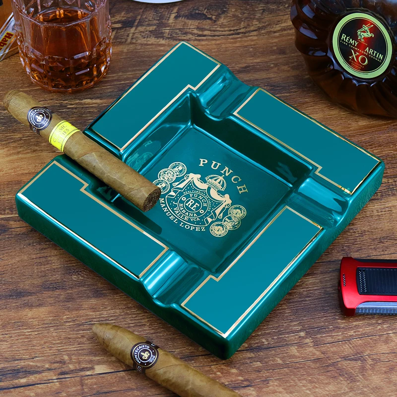 Cohiba Cigar Ashtray Large Ceramic 4 Slot Tray Creative Luxury Cigar Ashtray Desk Office Ashtray Smoking Accessories