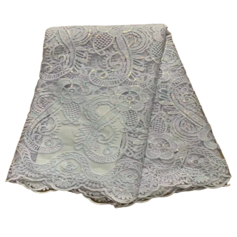 

African Lace Fabric 5 Yards white Nigerian Sequin Lace Fabric 2023 Embroidered Swiss Cord Sequence French Wedding Lace Fabric