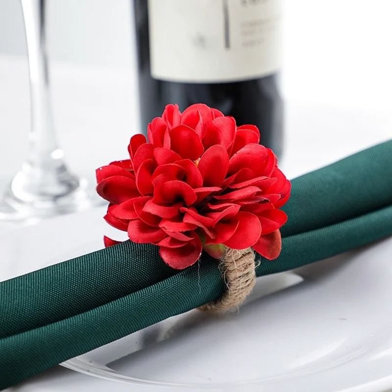 4pcs/pack Flower Napkin Ring Napkin Holder Dinner Table Decorations Wedding Valentine's Banquet Lily Chrysanthemum Rings
