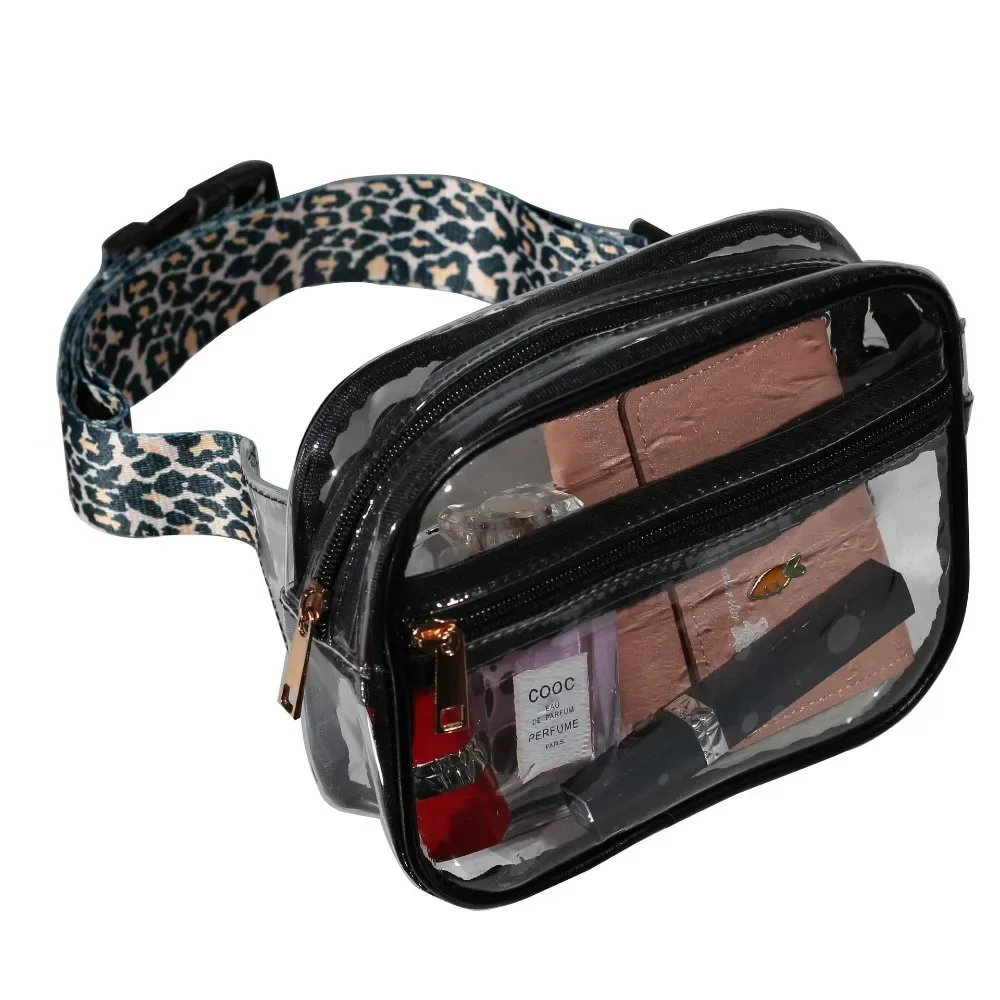 Clear PVC Sling Bags Women Fashion Vintage Leopard Guitar Strap Crossbody Chest Bag Girls Waterproof Fanny Pack Stadium Approved