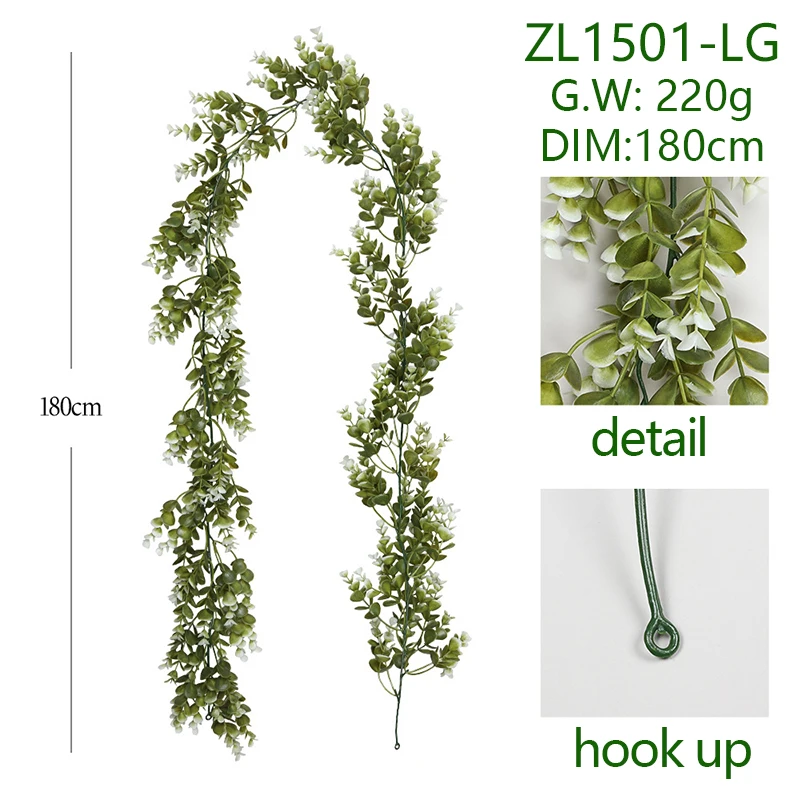 Ghirlanda Di Edera Artificiale Con Foglie Di Eucalipto, 2 O 3 Pezzi, Lunghezza 180 Cm, Per Decorazioni Interne Ed Esterne