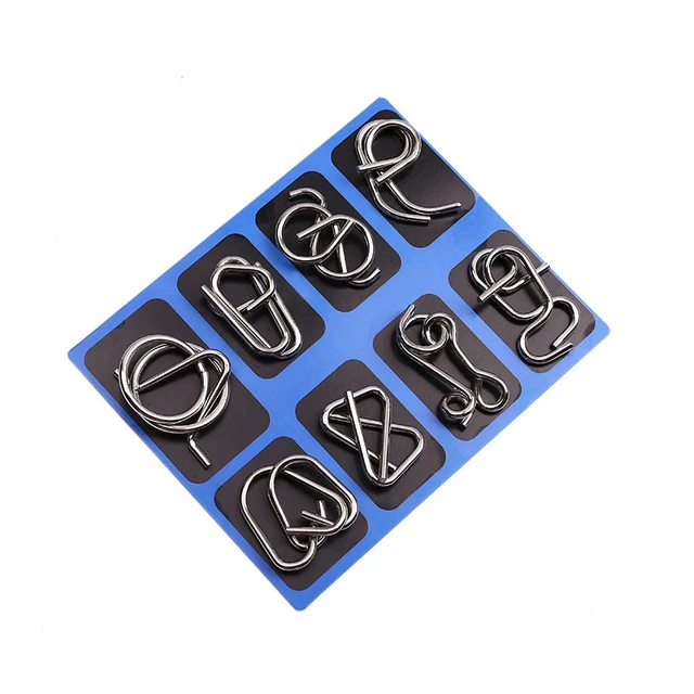 8PCS Intelligent Metal Brain Unlocking Ring Buckle Montessori Wire linked Puzzle Set Teaser IQ Game Casse Tete Toy for Kid Adult 6