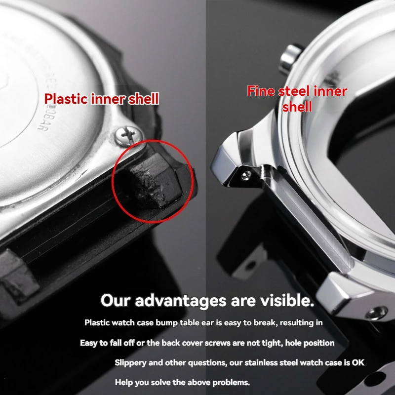 Premium Stainless Steel Watch Case Mod Kit with Glass Waterproof Ring and Screws - Full Metal Replacement Accessories