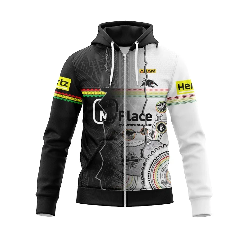 Sudadera con capucha y cremallera 2024 Penrith Panthers Media Jersey - Gris (nombre y número personalizados)