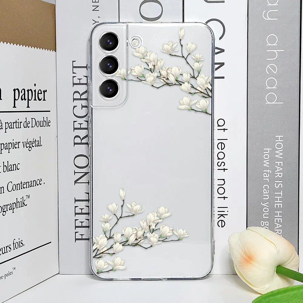 Floral Palm Leaf Painted Transparent Phone Case - Soft Cover with Flower Design