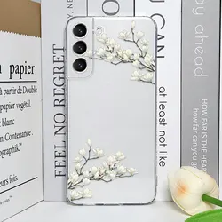 Floral Palm Leaf Painted Transparent Phone Case - Soft Cover with Flower Design for SamsungS21 Ultra (T-C1361T1)