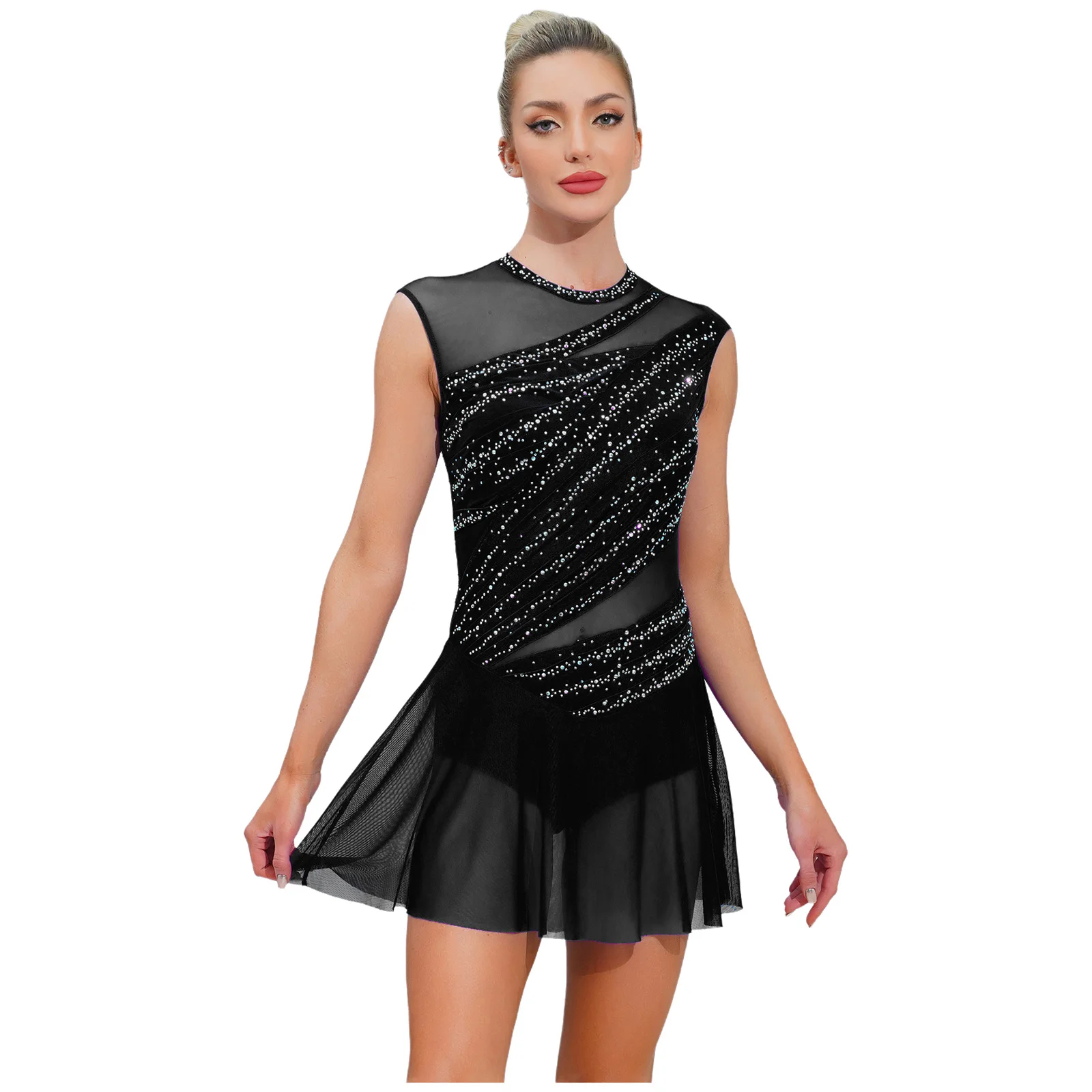 Damen Strass-Verziertes Ballett- und Lyrisches Tanzkostüm Gymnastik-Trikot Eiskunstlauf-Kleid Zeitgenössisches Tanzkleid – Detail 5