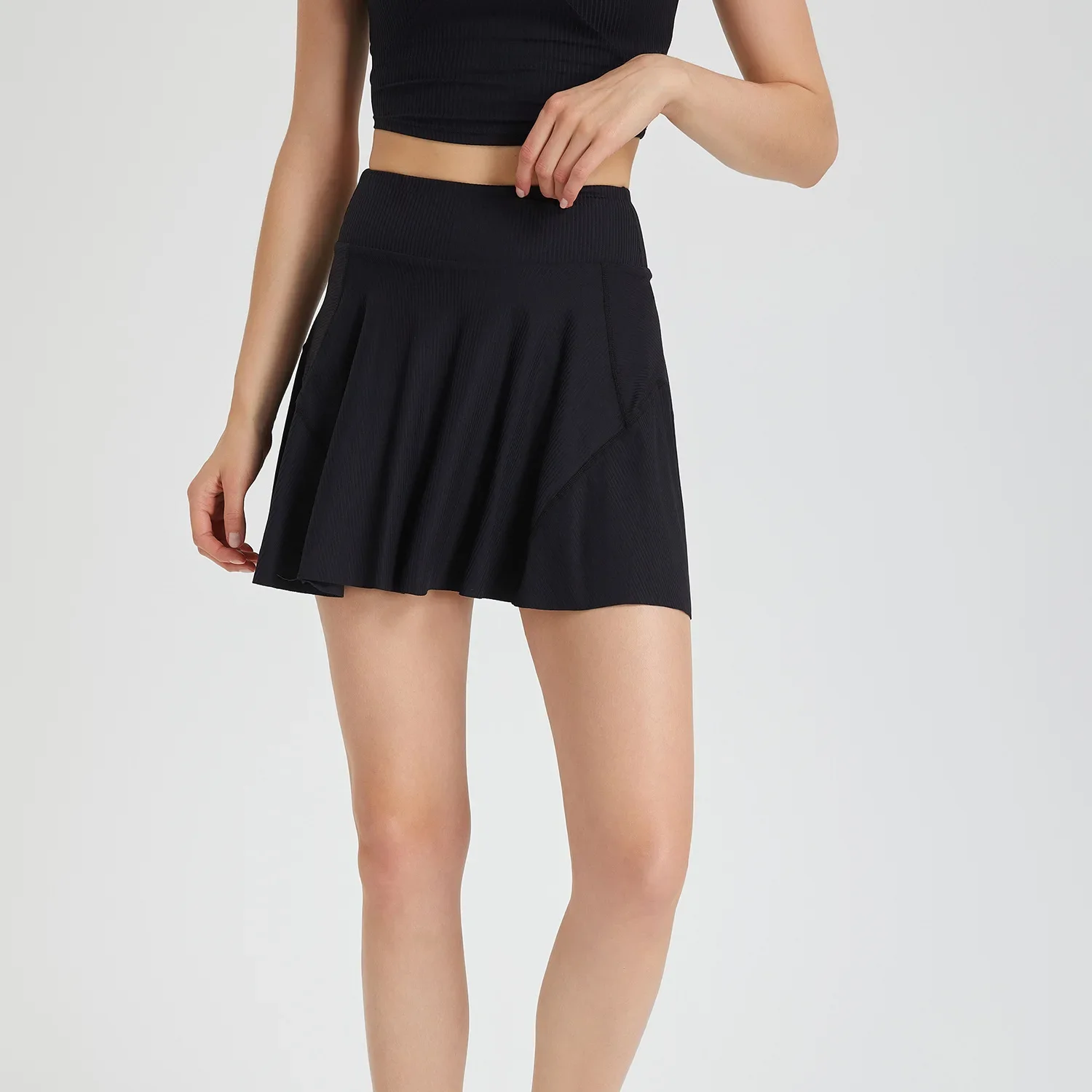 Women Tennis Skirts Textured Sports Shorts Fake Two Pieces Badminton Short Skorts Elastic Gym Fitness Running Skirts With Pocket