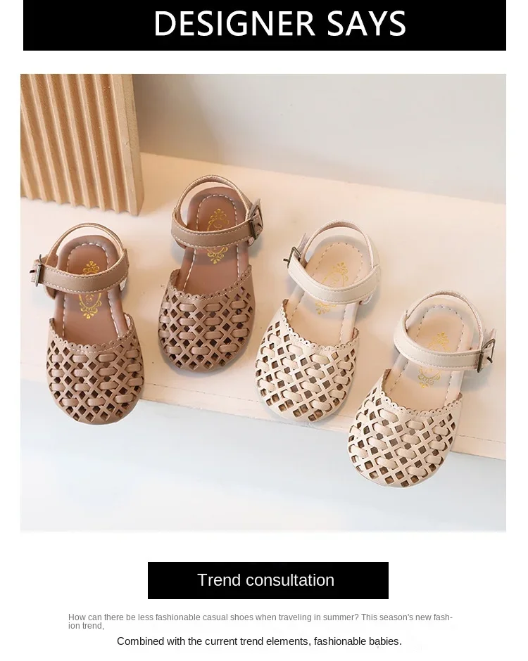 صندل للأطفال مجوف منسوج ، مسطح مضاد للركل ، نعل ناعم ، حذاء طفل رضيع ، صندل أميرات ، جديد ، موضة ، صيف