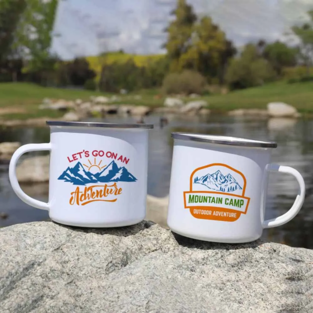 

Adventure Forest Mountain Print Enamel Mug Creative Water Milk Coffee Tea Enamel Mug Coffee Cup With Handle Mug Drinkware Gift