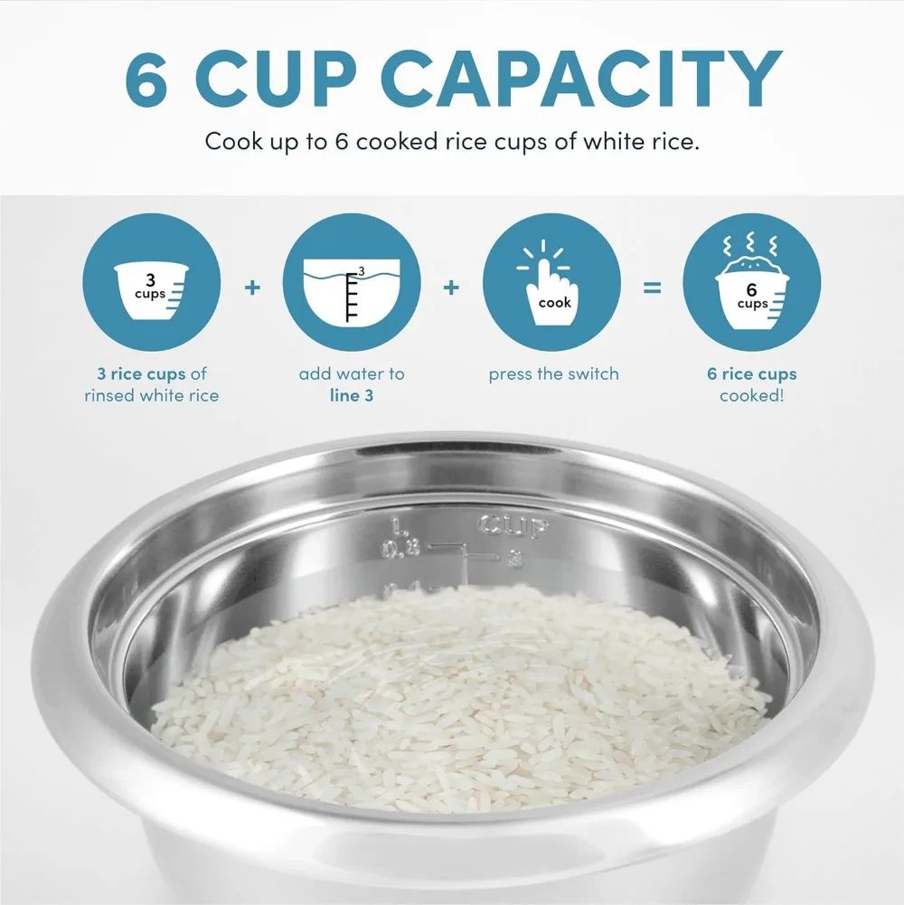 6-Cup (Cooked Yield ) / 1.2Qt. Select Stainless Pot-Style Rice Cooker, & Food Steamer One-Touch Operation White Electric Cooker 5