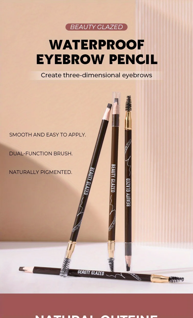Description Picture 2 of item2024 BEAUTY GLAZED Eyebrow Pencil With Brushes Waterproof Brow Pencil 4 Colors Long-lasting Formula Double head Eyebrow Pencil