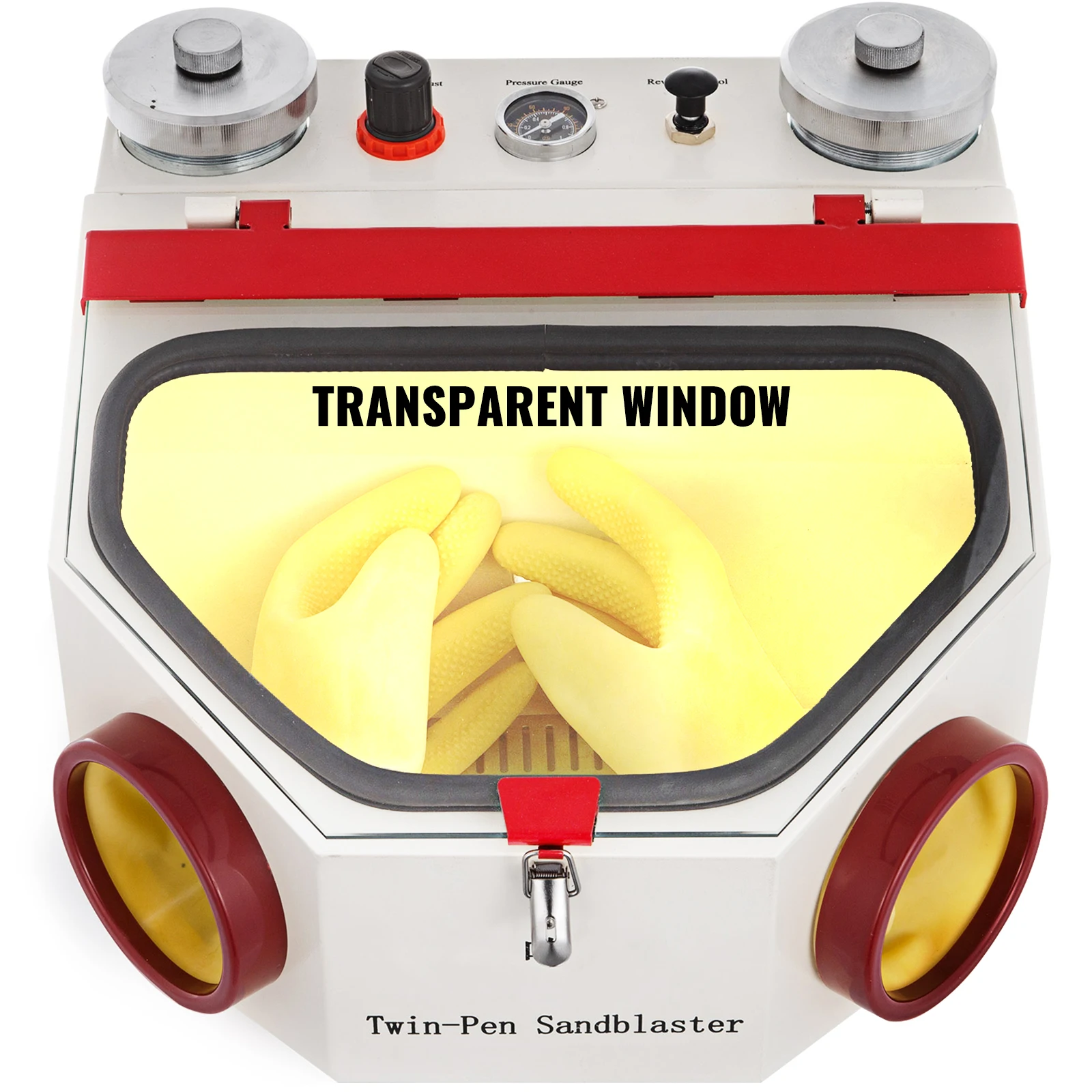 VEVOR zubní laboratoře sandblaster aparatura 2 pen+2 tanků s LED lehký velký výhled okno a noha pedál ovládání pro odstranění oxides