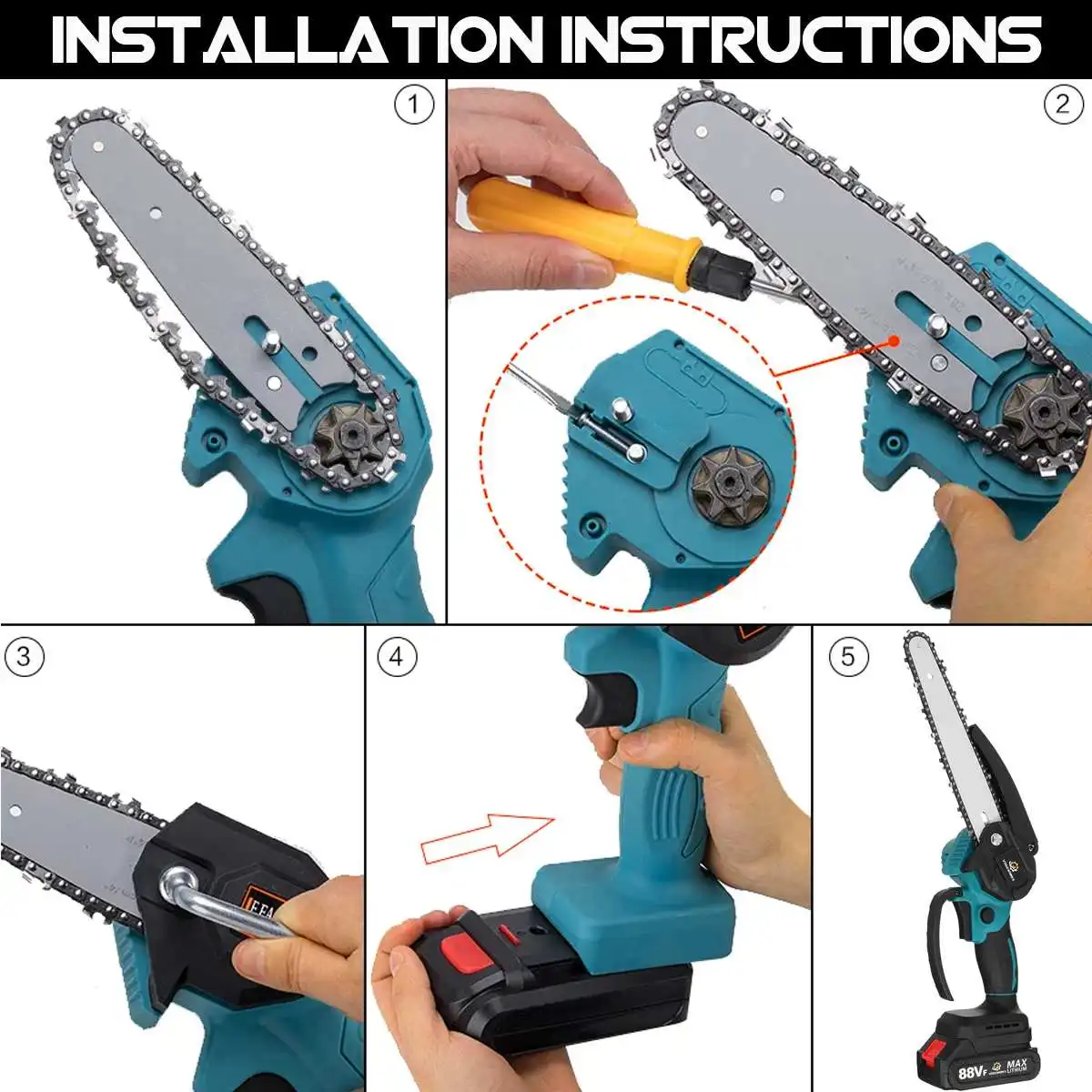 8 Inch Brushless Electric Cordless Chain Saw Handheld Rechargeable Pruning Wood Power Tool For Makita 18V Battery By VIOLEWORKS 4