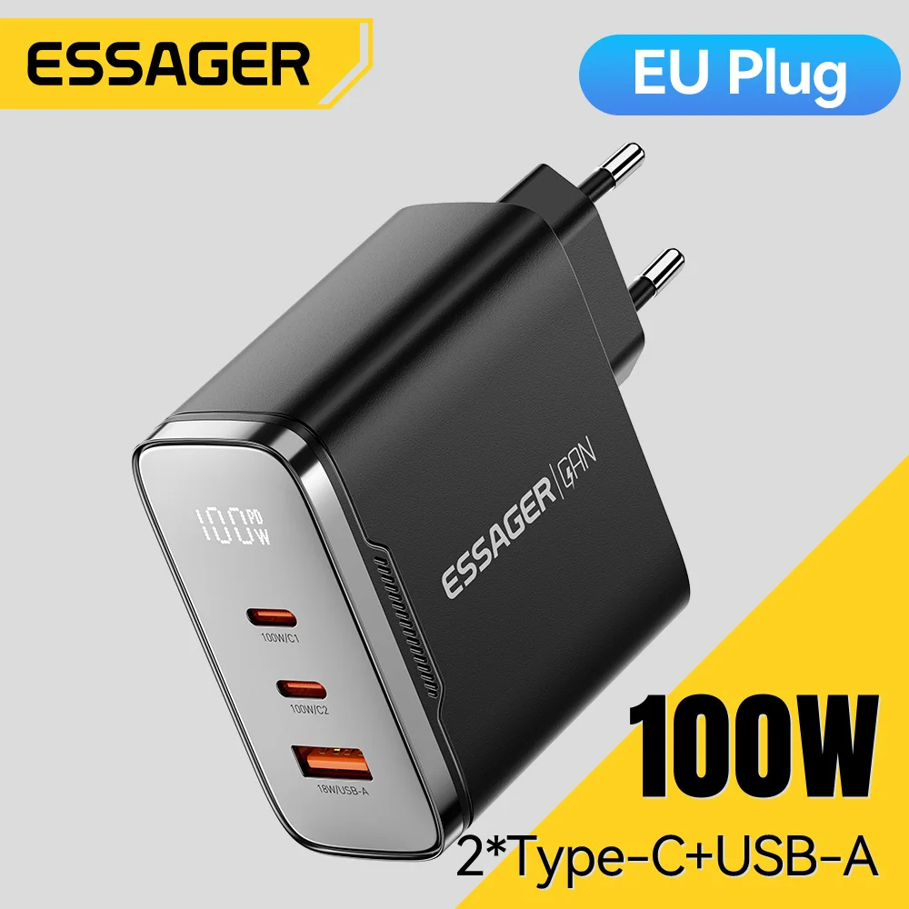 Essager 100W GaN USB-C Charger with Digital Display & Fast Charging Technology