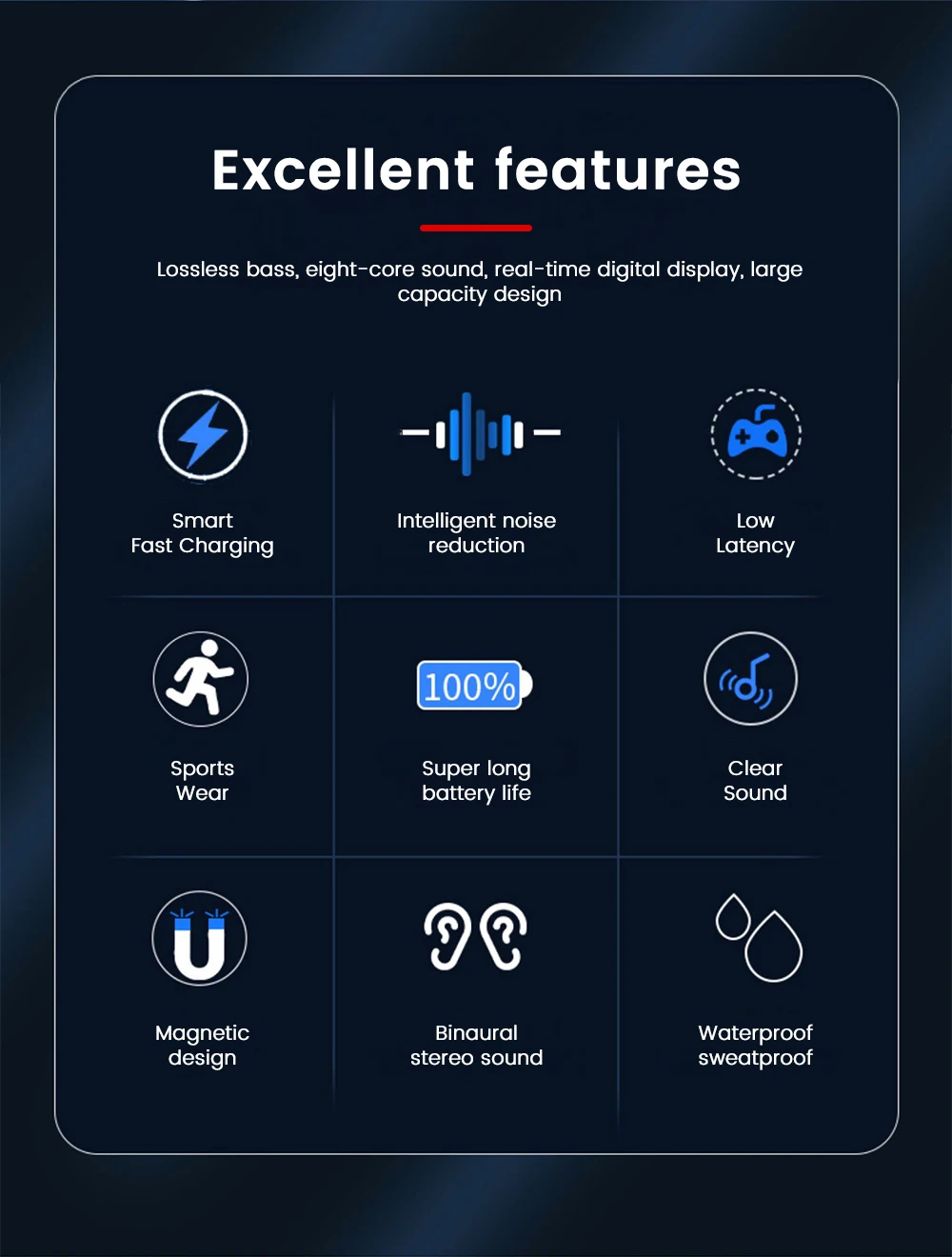 Description Picture 3 of itemBluetooth 5.3 Earphones Sports Headset Wireless In-Ear Gaming Headset LED Waterproof Magnetic Headphones Handfree with Mic