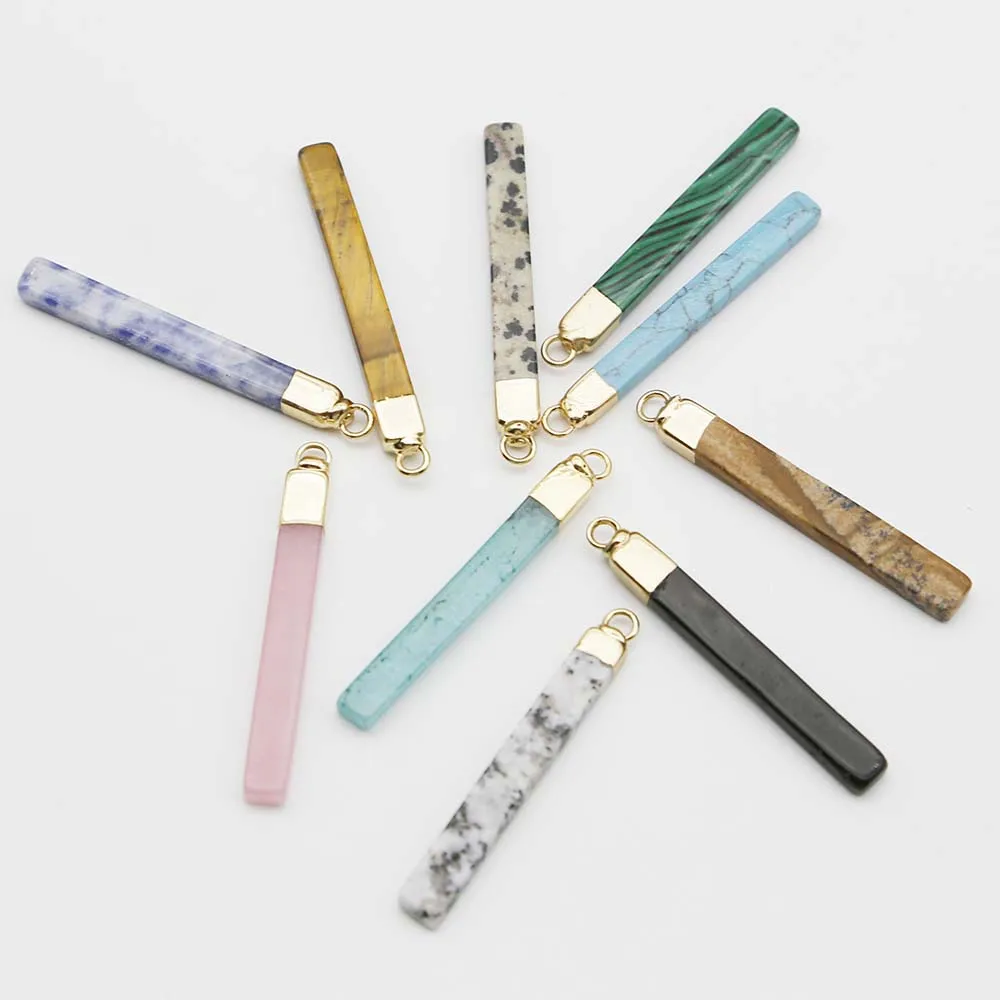 Natural Stone Crystal Agate Geometric Figure Long Gold Plated Pendant Necklace Charm Earrings Jewelry Accessories Wholesale 8Pcs