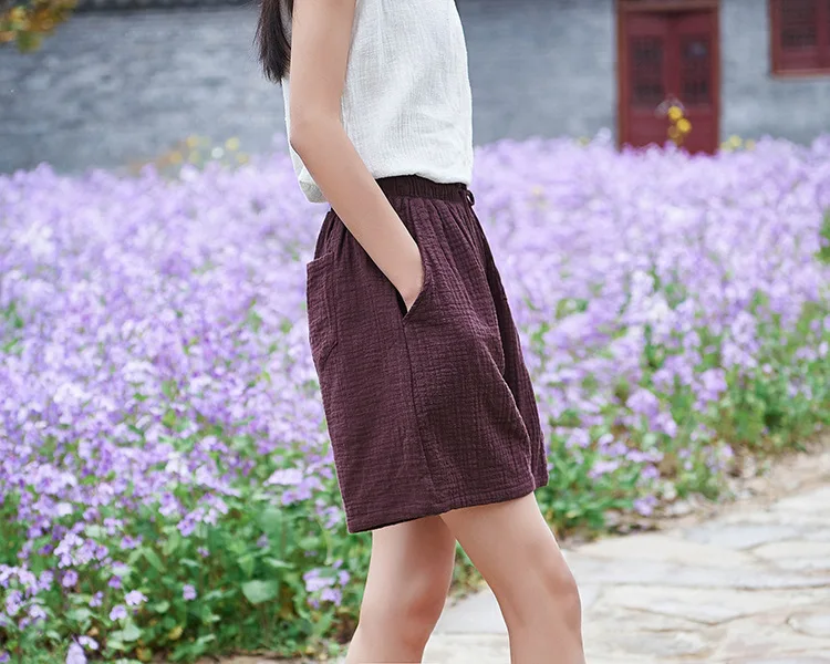 New Style Cotton Linen Women Shorts 2022 Summer New Solid Elastic Waist Women Shorts Wide Leg Shorts RV626 trendy plus size clothing