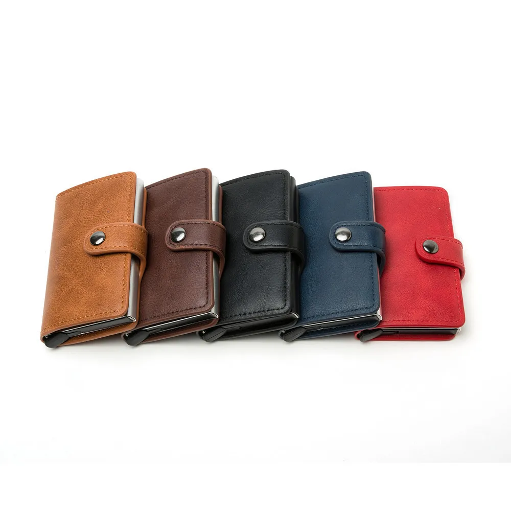Card Holder Wallet Anti-theft Aluminium Box Credit Card Holder Wallet   Bank Card Holder Vintage Leather Wallet with Money Clips