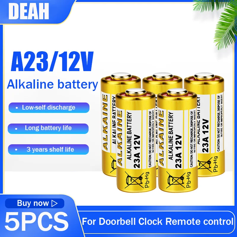 5pcs A23 23A 12V Alkaline Battery 23GA A23S E23A EL12 MN21 MS21 V23GA L1028 GP23A LRV08 For Remote Control Doorbell alkaline battery disposable battery